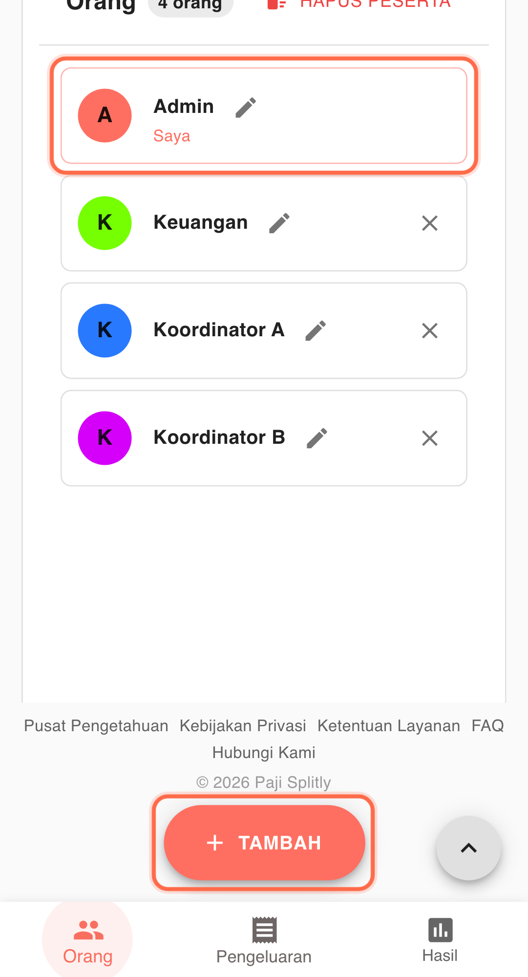 Feature screenshot: complementary scenario detail in Paji Splitly