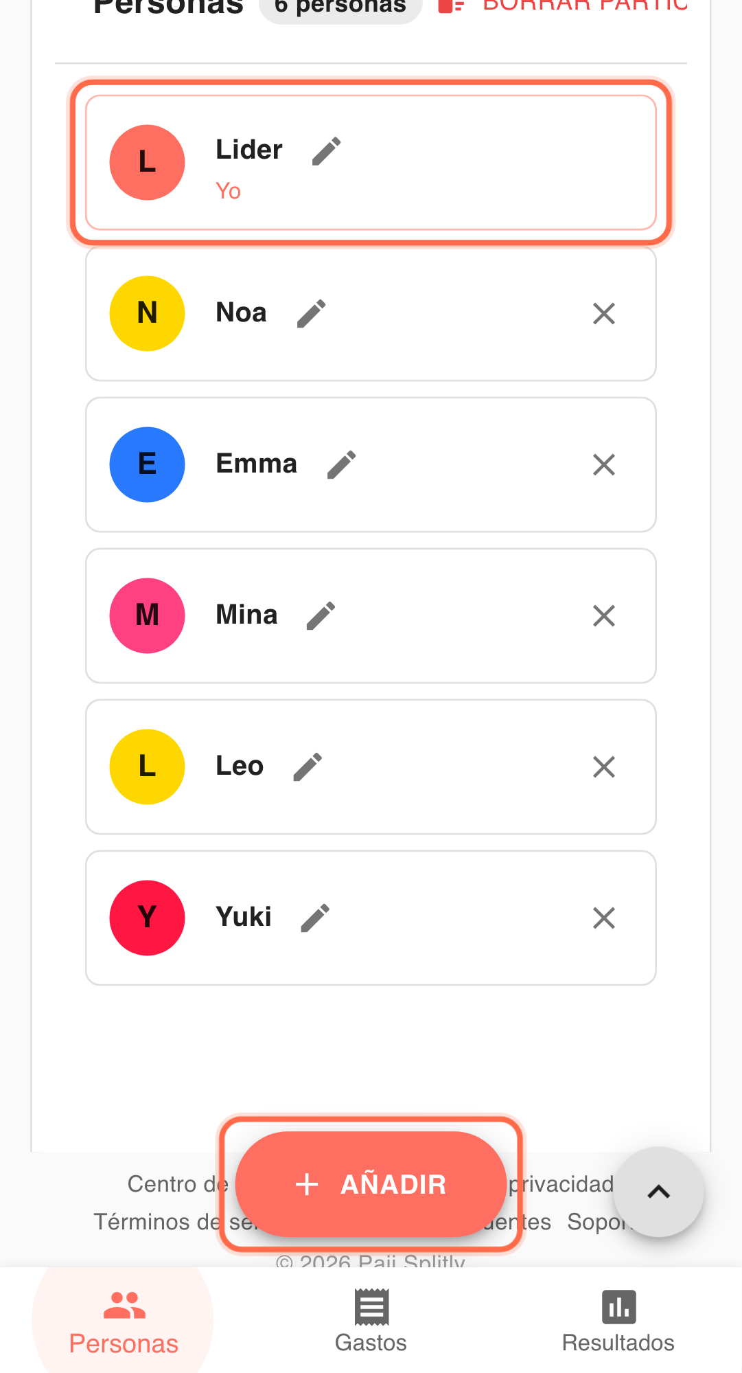Feature screenshot: complementary scenario detail in Paji Splitly