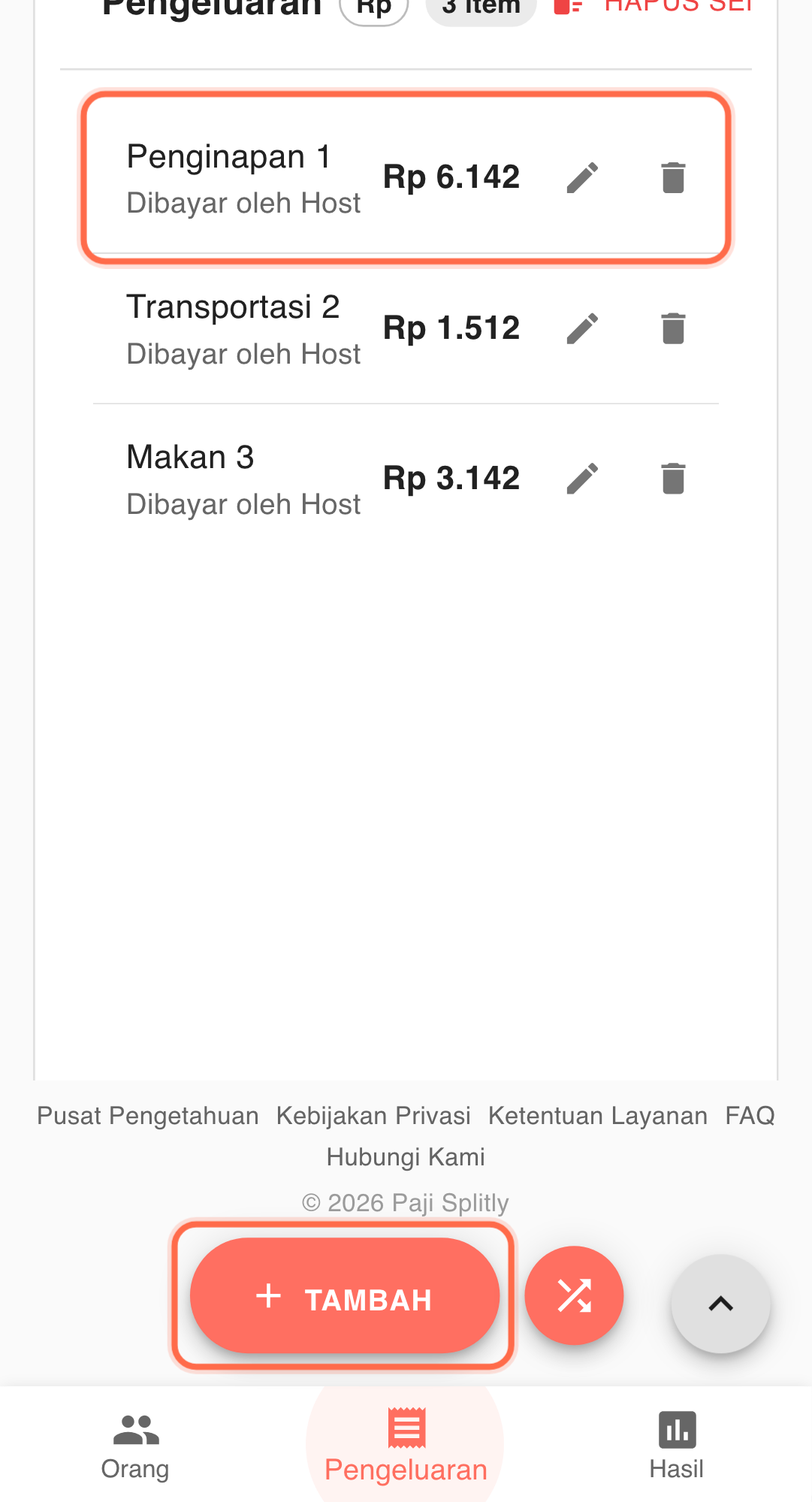 Tangkapan fitur: alur settlement dan kolaborasi di Paji Splitly