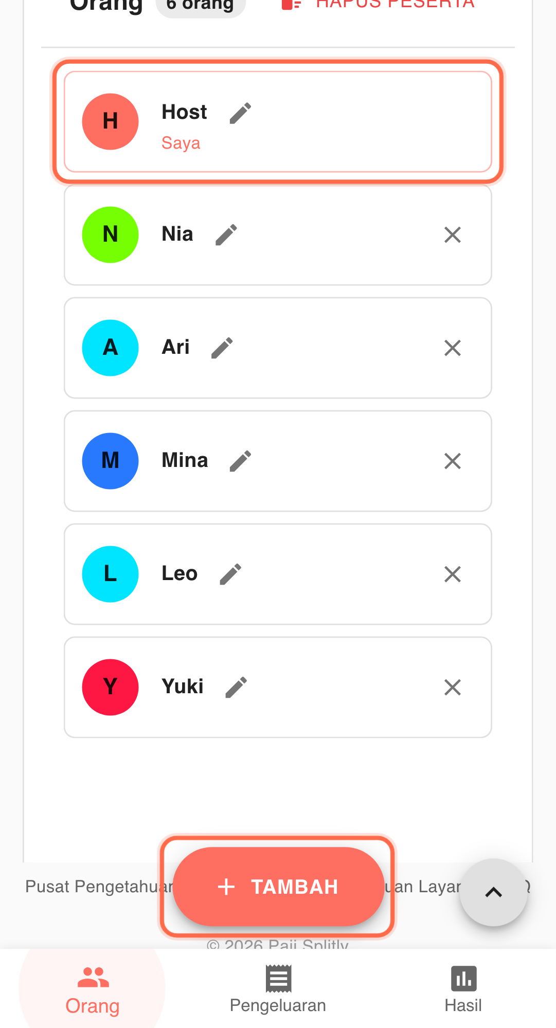 Feature screenshot: complementary scenario detail in Paji Splitly