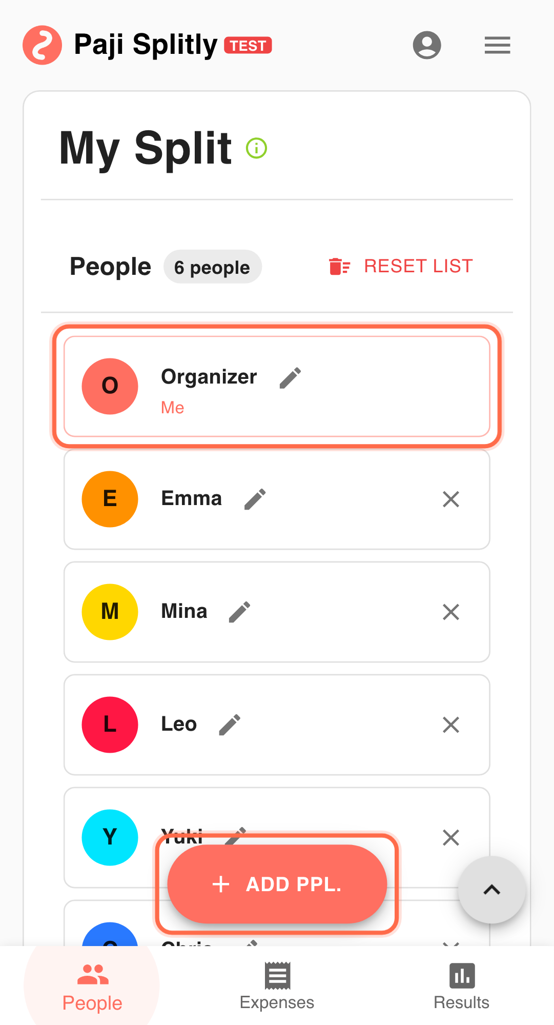 Feature screenshot: complementary scenario detail in Paji Splitly