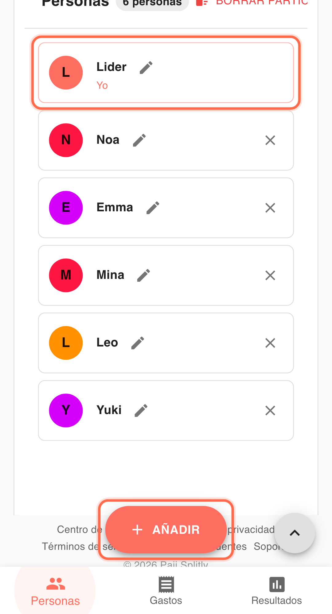 Feature screenshot: complementary scenario detail in Paji Splitly