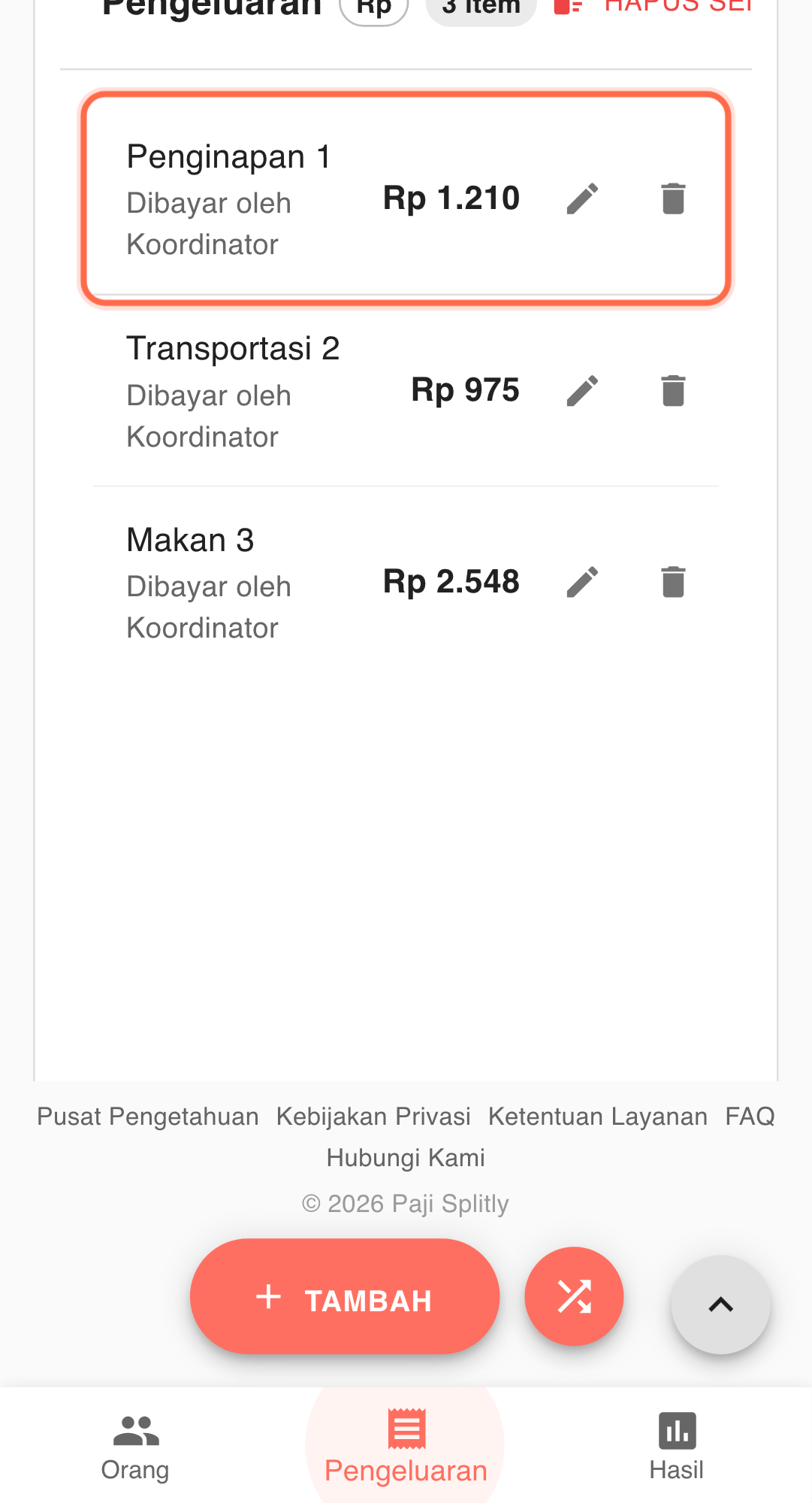 Tangkapan fitur: alur settlement dan kolaborasi di Paji Splitly