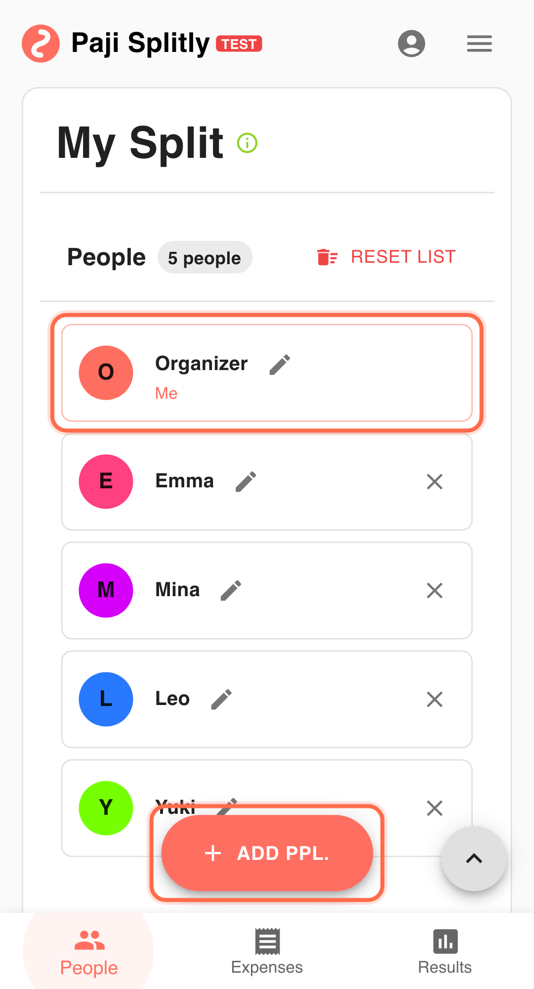 Feature screenshot: complementary scenario detail in Paji Splitly