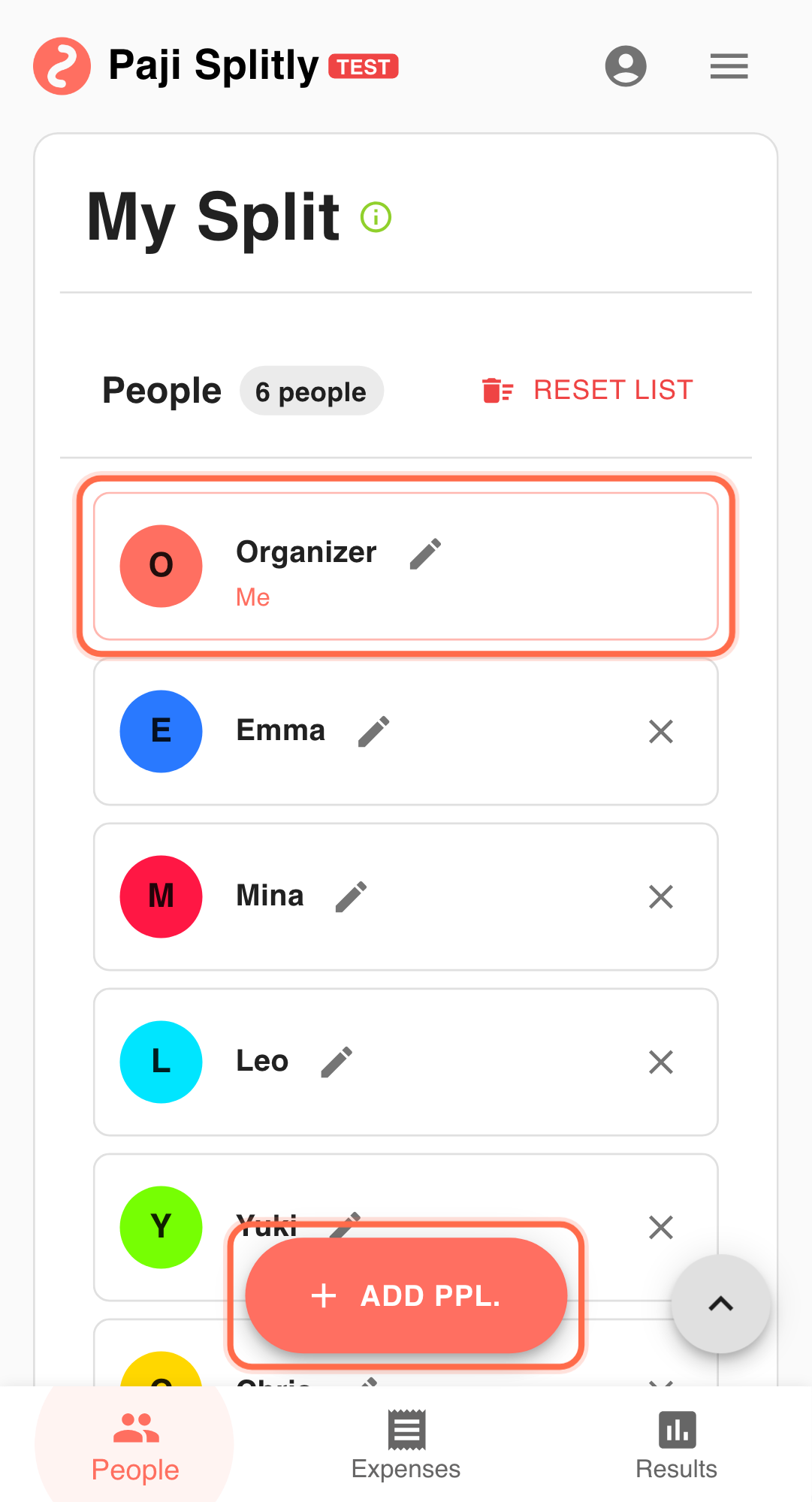 Feature screenshot: settlement sharing detail in Paji Splitly