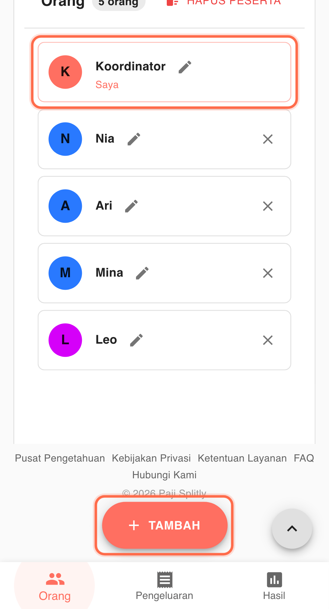 Feature screenshot: settlement sharing detail in Paji Splitly