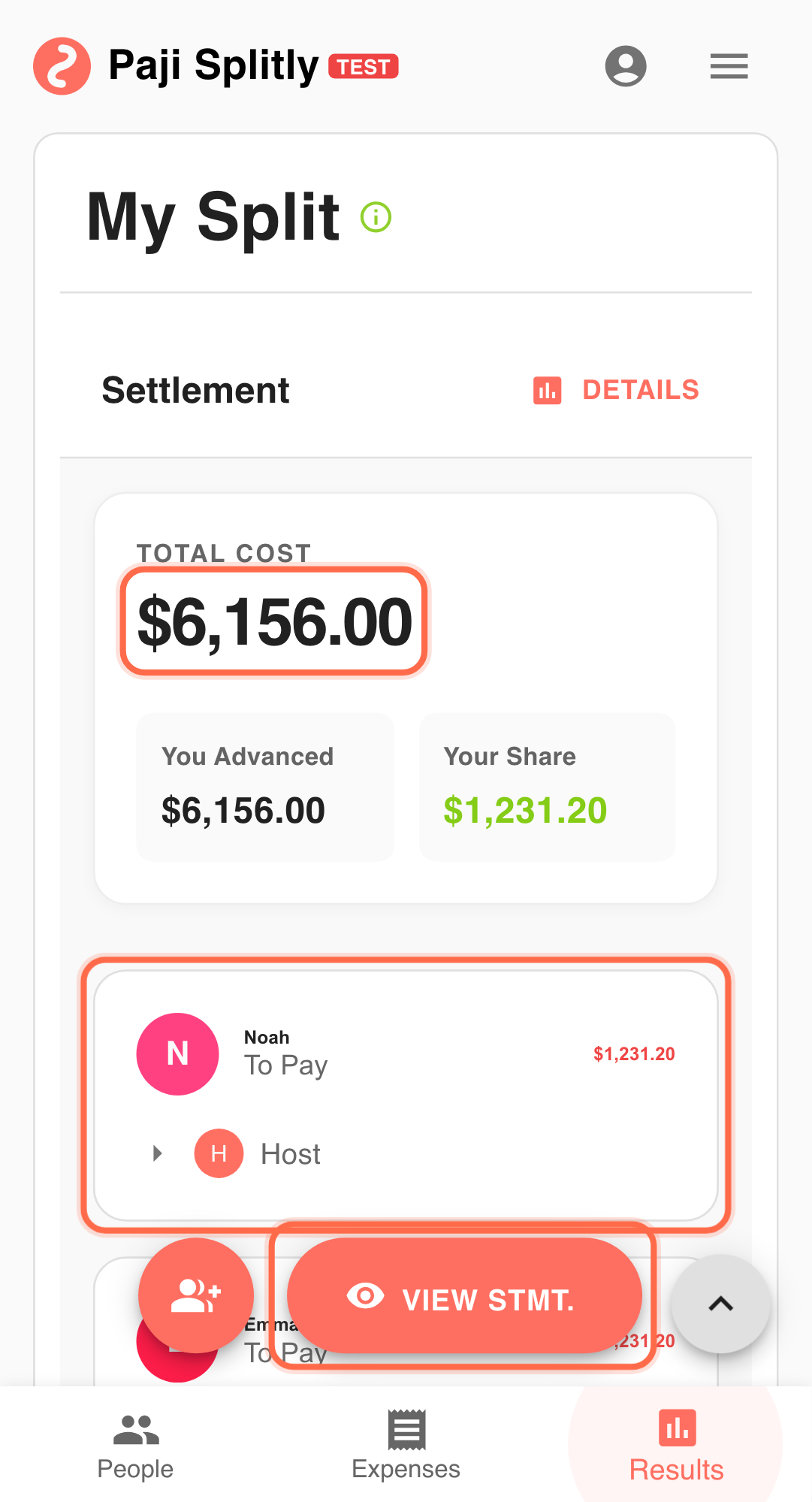 Feature screenshot: settlement and collaboration workflow in Paji Splitly