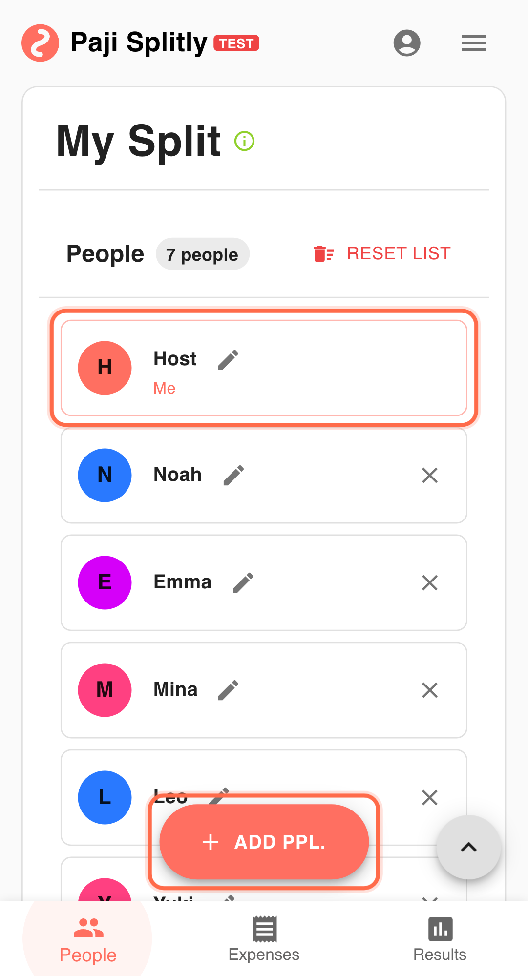 Feature screenshot: complementary scenario detail in Paji Splitly